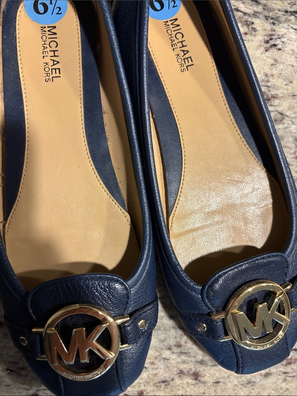 Michael Kors Navy Leather Logo Buckle Flats - Picture 10 of 15